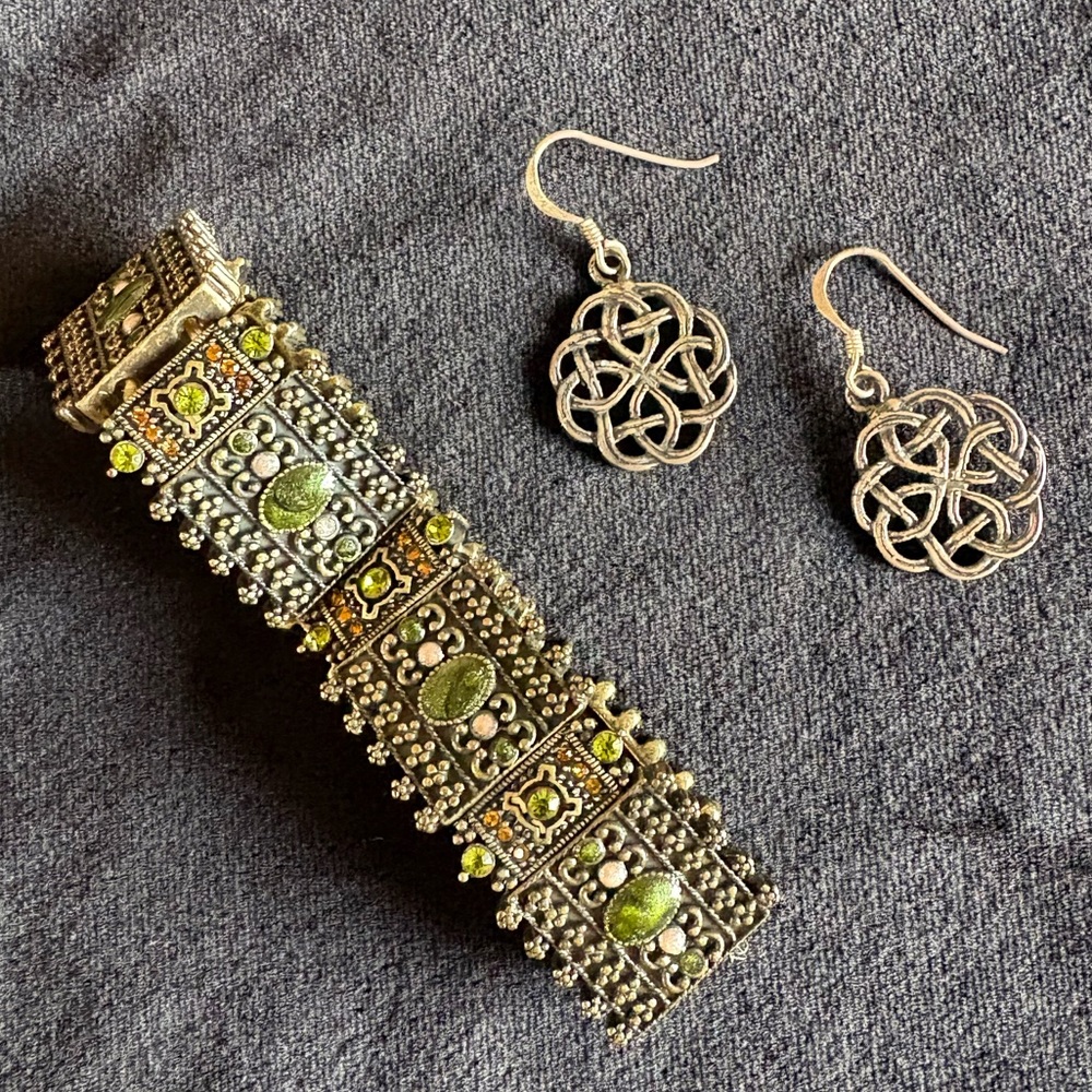 Celtic style earring and bracelet set.